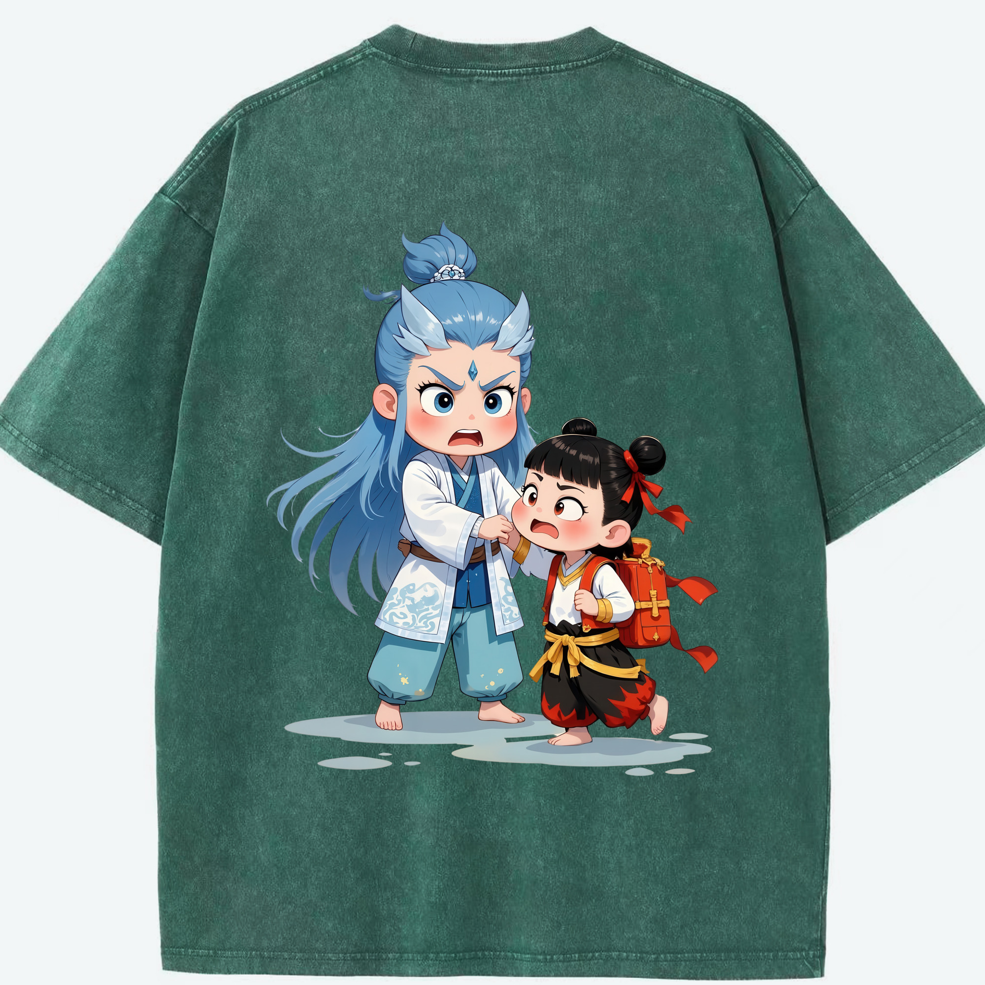 （画像用） Ne Zha 2 ナタ 魔童の大暴れ 綿100% ヴィンテージ風 半袖Tシャツ（背面プリント）